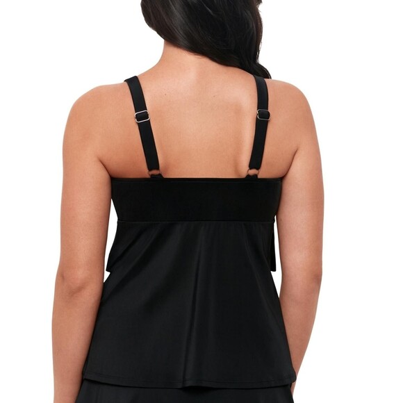 Swim Solutions Tankini Top Womens 10 Black Triple Pleat Ruffle Adjustable Straps - Picture 2 of 12